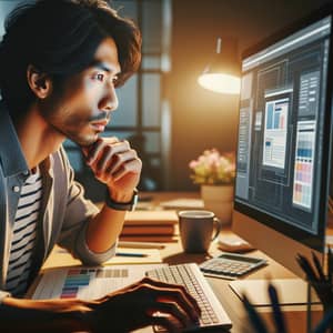 Professional Asian Male Graphic Designer in Action | Web Interface Design