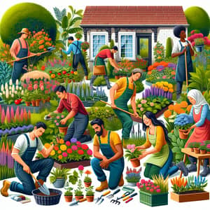 Diverse Gardeners Cultivating a Vibrant Scene of Teamwork