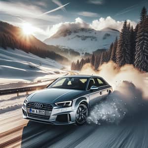 Silver Audi S3 8L in Motion on Snowy Mountain Road