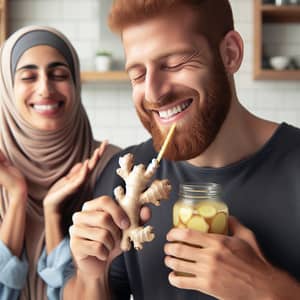 Middle Eastern Man Energized by Ginger with Wife in Casual Setting