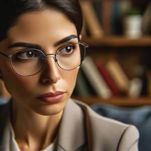 Experienced Middle-Eastern Female Psychologist Analyzing Intently