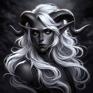 Young Tiefling with Long White Hair | Mythical Character