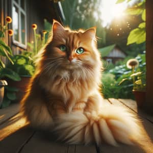 Orange Cat with Sparkling Green Eyes and Luxuriant Fur