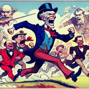Political Caricature Art: Bold & Vibrant 19th-Century Inspired Image