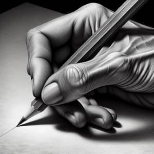 Meticulously Rendered Black-and-White Pencil Drawing of Hand Drawing Straight Line