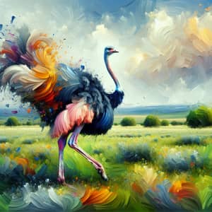 Majestic Ostrich in Vibrant Field - Digital Painting