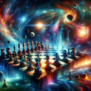 Cosmic Chessboard in Space: Celestial Chess Pieces Art