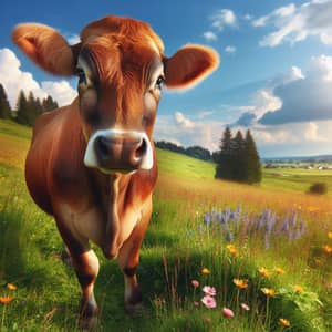 Beautiful Cow Grazing in Vibrant Pasture | Nature Landscape