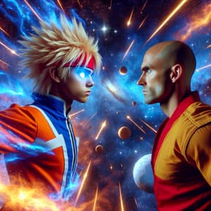 Epic Interstellar Showdown: Orange vs. Bald Man in Space