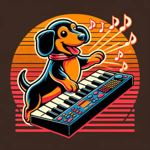 Retro Dachshund Keyboard Soundboard: Vibrant 80s T-Shirt Design