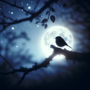 Serenity of Night: Bird Chirping under a Full Moon