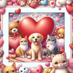 Charming Valentine's Day Scene with Dogs and Cats | Heartwarming Imagery
