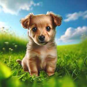 Adorable Puppy Sitting on Grassy Field | Cute Dog Photo