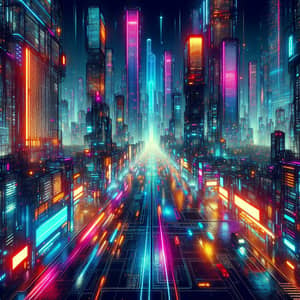 Futuristic Cyberpunk Cityscape: Neon Lights & Urban Chaos