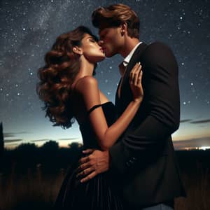 Romantic Midnight Kiss Under Starlit Sky