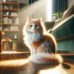 Fluffy Pet Cat with Orange and White Fur | Bright Blue Eyes