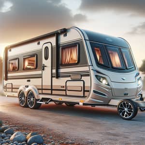 Realistic Digital Illustration of Caravan with Stylish Wheels