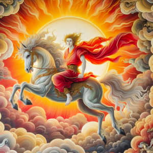 God of Spring and Sun Riding White Horse - Mythical Illustration