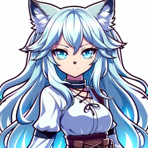 Anime Wolf Woman with Two Tails | Luminous Light Blue Hair