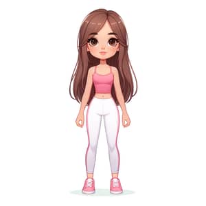 10-Year-Old Girl with Long Brown Hair in Pink Crop Top & Yoga Pants