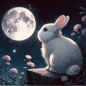 Rabbit Gazing at the Moon - Ethereal Nighttime Scene