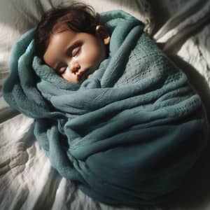 Serenity: Middle-Eastern Baby Sleeping in Teal Blanket