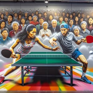 Vibrant Table Tennis Wall Mural with Diverse Players