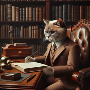Sophisticated Cat Reading Book - Tranquil Room Setting