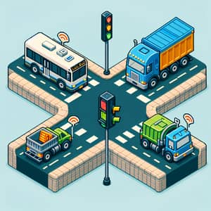 Cross Intersection with Public Bus, Sanitation Truck & Heavy-duty Truck
