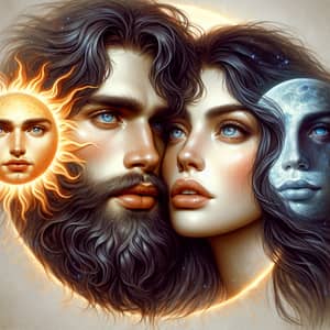 Celestial Beings Embracing: Sun & Moon Romance