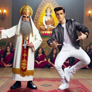 Religious Figure Breakdancing with Male Singer: Amazing Performance