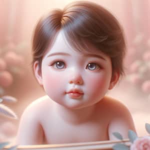 Charming Baby with Chubby Cheeks and Bright Eyes in Dreamlike Style