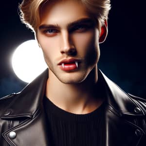 Handsome Blonde Vampire in Black Leather Jacket