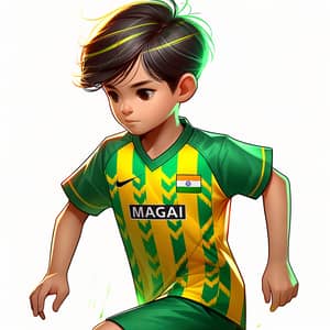 Young South Asian Boy Playing Football | Magai Sponsor Jersey