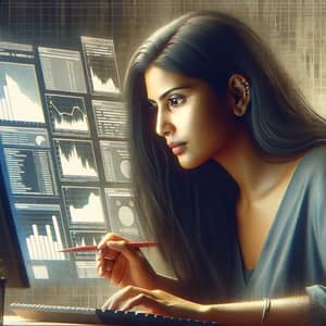 Professional South Asian Woman Digital Marketer Analyzing Metrics