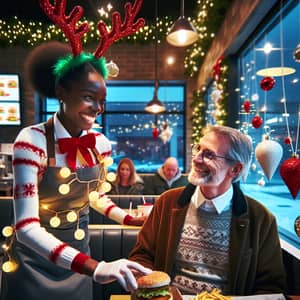 Festive Fast Food Restaurant Decorated for Christmas