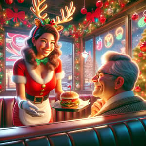 Festive Fast Food Restaurant: Colorful Christmas Decor & Heartwarming Moments