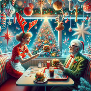 Whimsical Christmas Fast Food Scene with a Festive Twist
