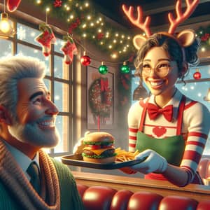 Festive Fast Food Restaurant with Christmas Decor and Friendly Service
