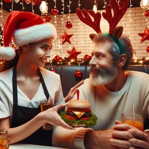 Festive Fast Food Restaurant Encounter | Christmas Decor Scene