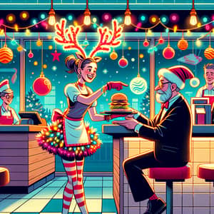 Festive Fast Food Scene with Christmas Decorations | Seasonal Delight