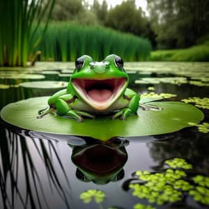 Laughing Frog on a Lilypad - Serene Pond Scene