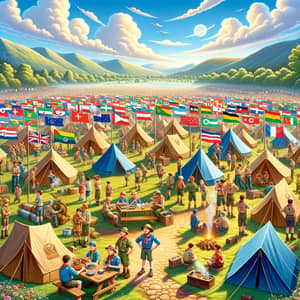 World Scout Jamboree - International Flags, Tents, and Scouts