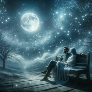 Enchanting Night Scene with Tranquil Conversation Under Silver Moon