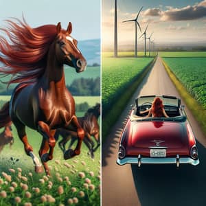 Captivating Countryside Scene with Horse and Vintage Car