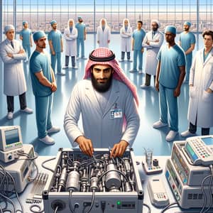 Middle-Eastern Medical Engineer at Government Hospital | Realistic Scene
