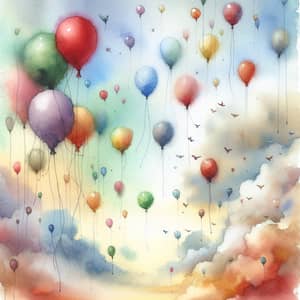 Colorful Watercolor Balloons: Whimsical Sky Scene