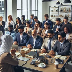 Professionals Praying Together in Modern Office