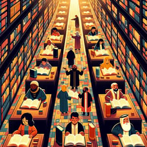 Diverse Researchers in a Vast Library: A Journey for Knowledge