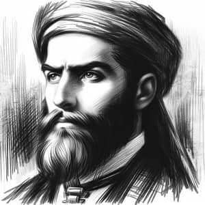 Sketch Portrait of Adem Jashari: Historical Leader in Charcoal